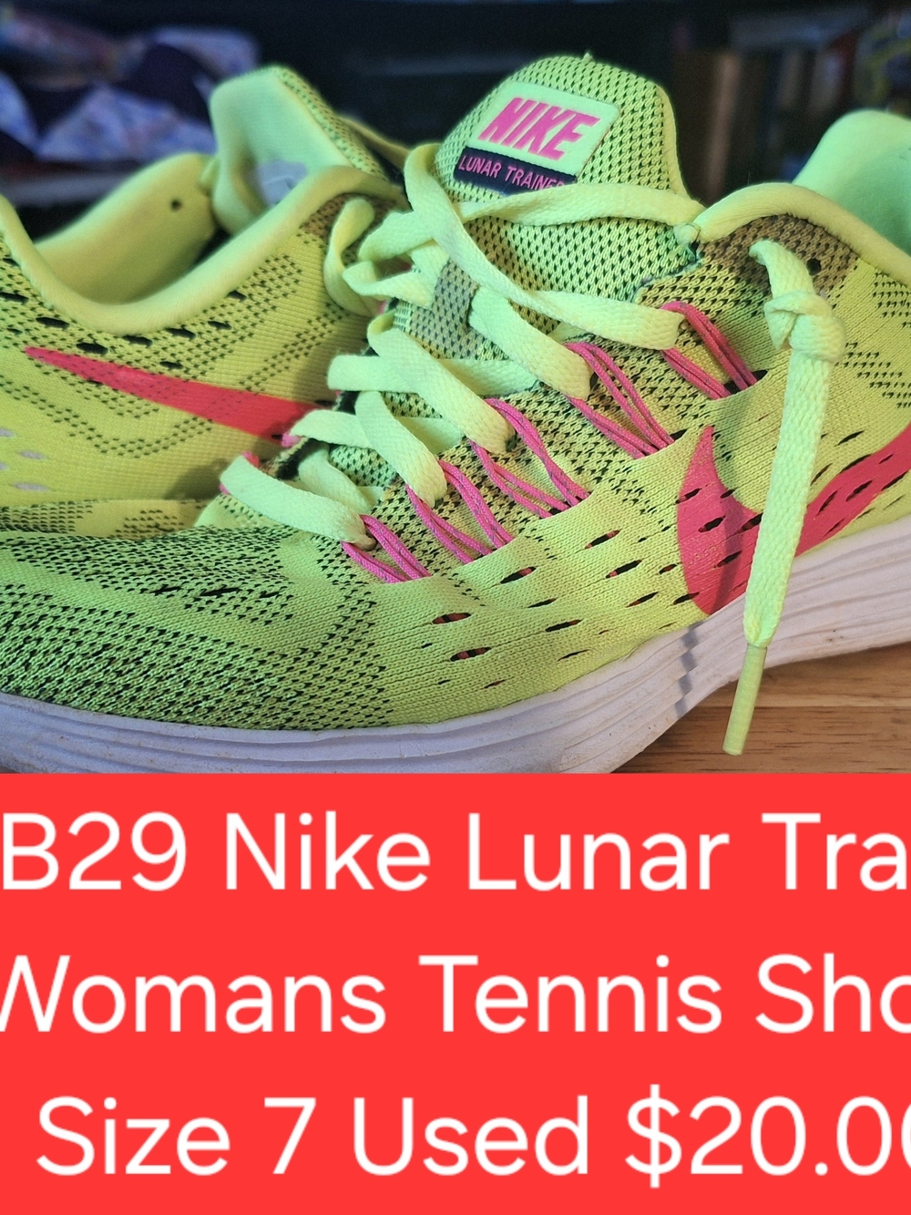 Nike Women's Neon Yellow Athletic Trainers with Pink Swoosh